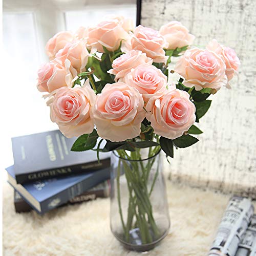 Bringsine 10Pcs Blush Foam Fake Roses with Stems for DIY Wedding Bouquets Bridal Shower Centerpieces Party Decorations-Pink - Image 3