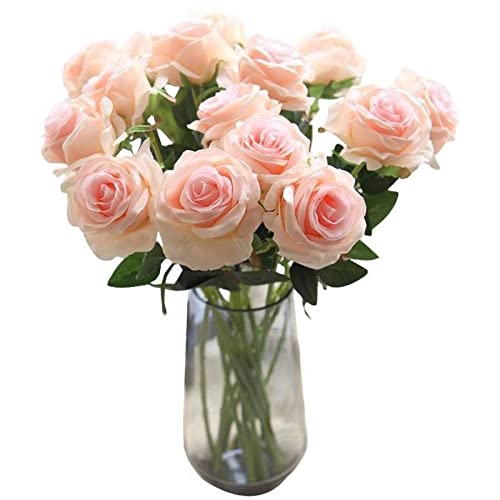 Bringsine 10Pcs Blush Foam Fake Roses with Stems for DIY Wedding Bouquets Bridal Shower Centerpieces Party Decorations-Pink - Image 5