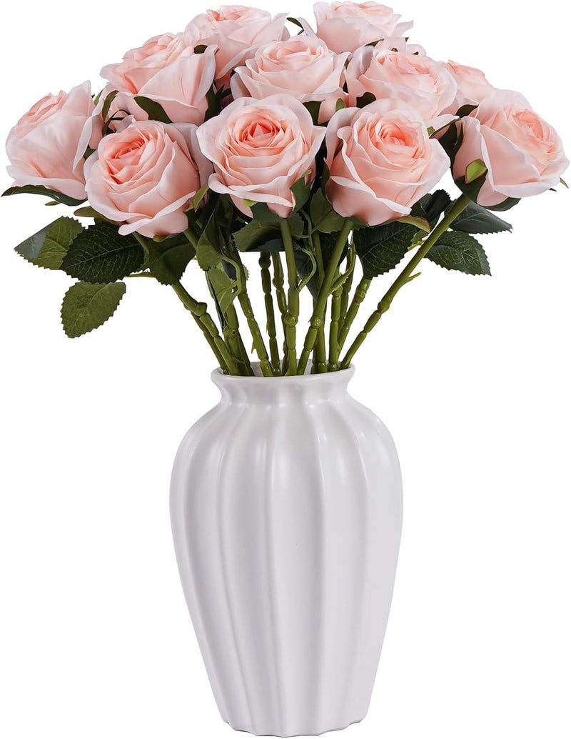 Bringsine 10Pcs Blush Foam Fake Roses with Stems for DIY Wedding Bouquets Bridal Shower Centerpieces Party Decorations-Pink - Image 1