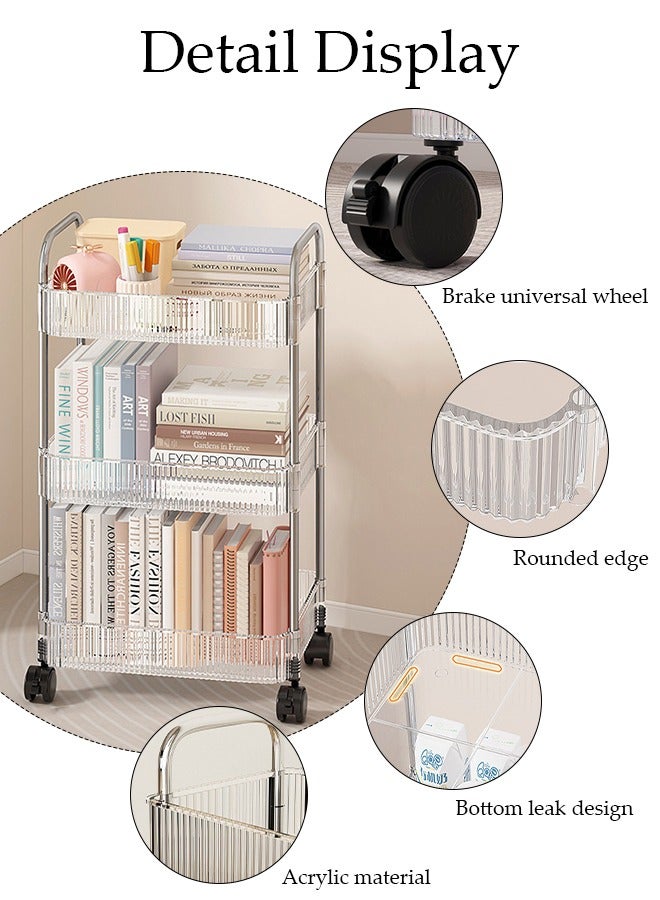 DUNISO 3 Tier Clear Rolling Utility Cart Organizer, Multipurpose Mobile Organizer Storage Shelves Trolley Kitchen, Bedroom, Bathroom, Office, Laundry Room - Image 2