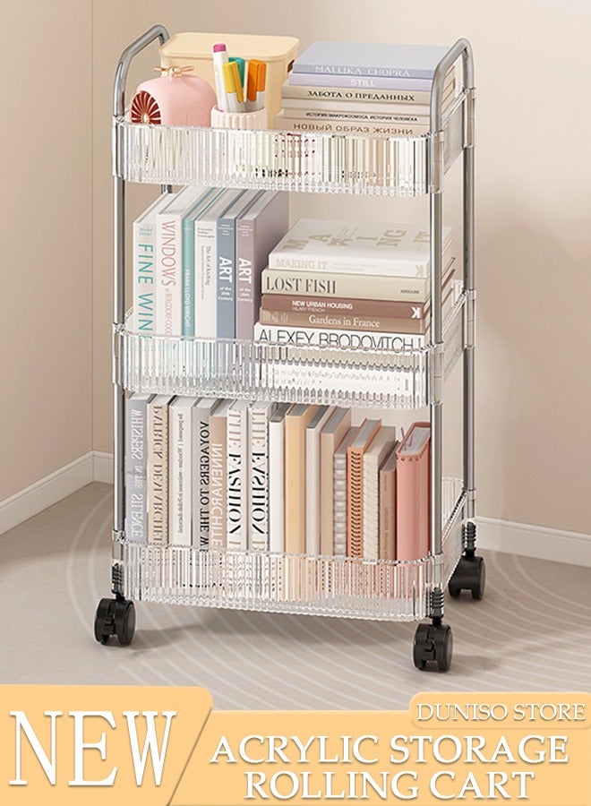 DUNISO 3 Tier Clear Rolling Utility Cart Organizer, Multipurpose Mobile Organizer Storage Shelves Trolley Kitchen, Bedroom, Bathroom, Office, Laundry Room - Image 1