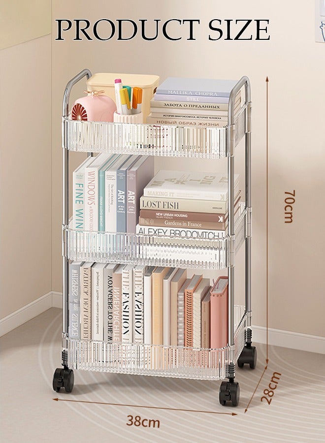 DUNISO 3 Tier Clear Rolling Utility Cart Organizer, Multipurpose Mobile Organizer Storage Shelves Trolley Kitchen, Bedroom, Bathroom, Office, Laundry Room - Image 4