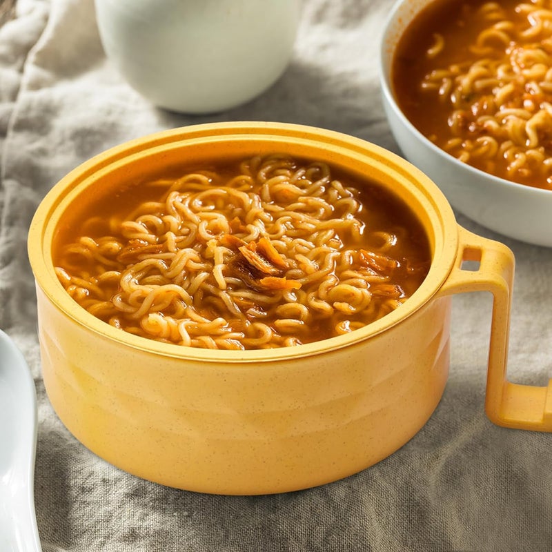 Romooa 2 Sets Microwave Ramen Bowl 33 oz Wheat Fiber Portable Instant Noodle Cooker Bowl with Handles Strainer Spoon Chopstick Fork College Dorm Room Apartment EssentialsPinkYellow - Image 5
