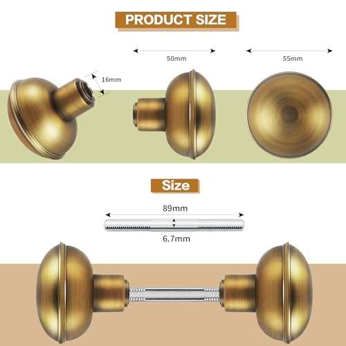 newliplace 1 Pack Antique Brass Door Knob Set with Spindle Vintage Old Style Door Knobs Replacement Set for Mortise Lock Interior Doors - Image 3