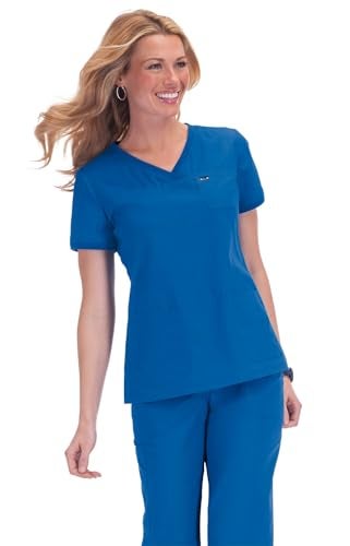 Koi Women's Nicole Super Comfy Pullover Style Scrub Top with Rib Trim, Royal, X-Small - Image 5