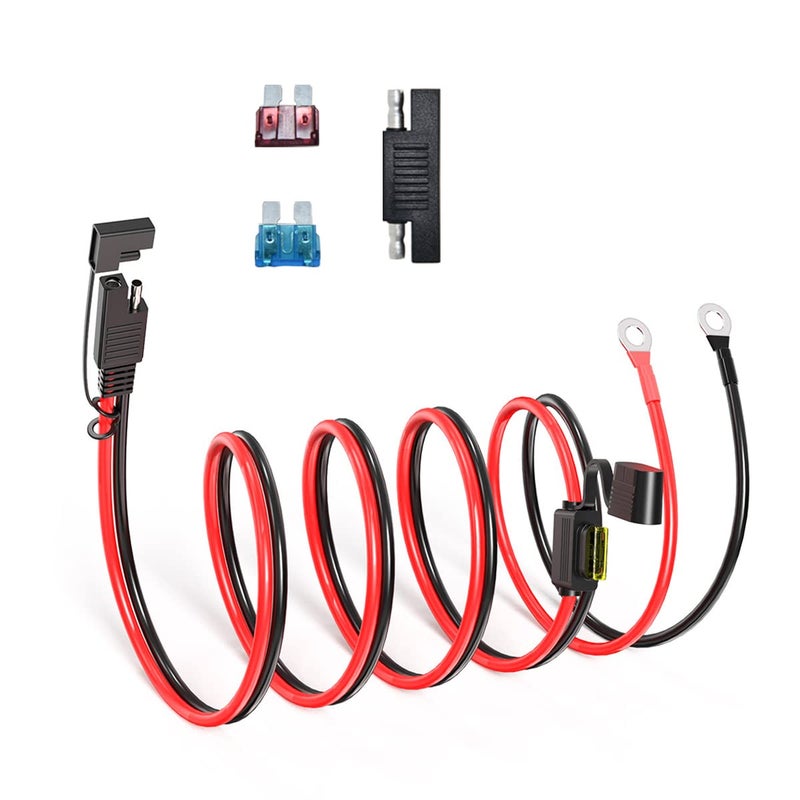 ELFCULB SAE to O Ring Terminal Harness 14AWG 33FT SAE Battery Connector 2 Pin Quick Disconnect Plug Cable with 10A 15A 20A Fuse Compatible for Motorcycle Cars RV