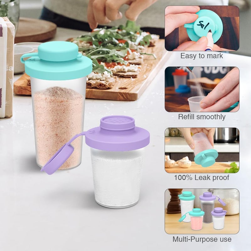 Sophico Small Salt and Pepper Shakers Set with Moisture Proof Sinlicone Lids, 4.5oz Mini Spice Shaker to go for Camping Travel Picnic Lunch Boxes (purple & blue, Medium & Large) - Image 2