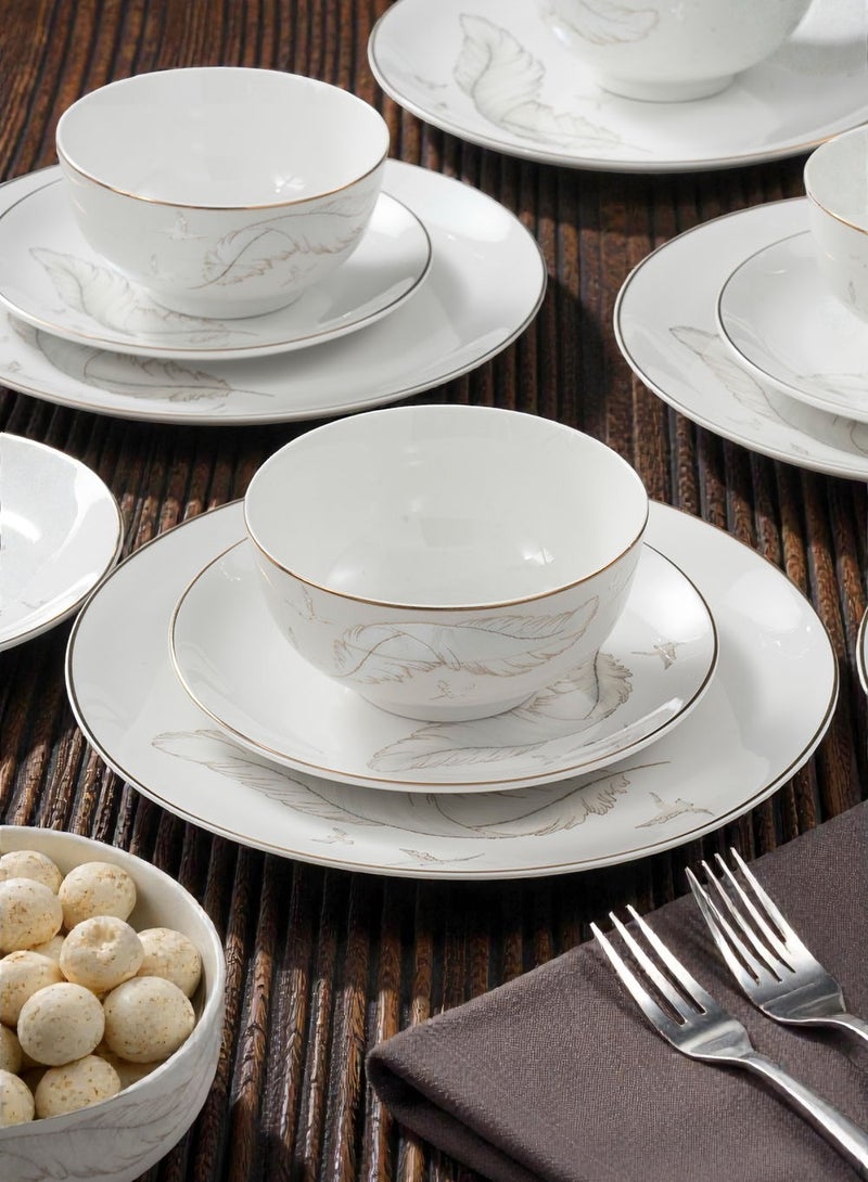 Noon East 18 piece Porcelain Dinnerware Set, Set for 6, Microwave & Dishwasher Safe, Gold & Grey Abstract - Image 4