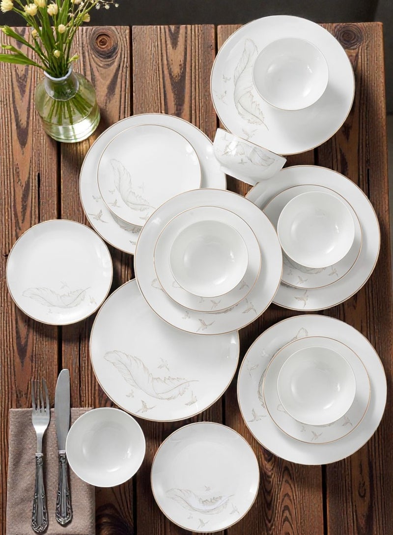 Noon East 18 piece Porcelain Dinnerware Set, Set for 6, Microwave & Dishwasher Safe, Gold & Grey Abstract - Image 3
