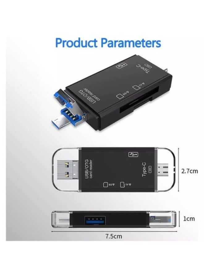 ملحقات قارئ بطاقات الذاكرة الصغيرة (Micro SD) للكمبيوتر، محول محمول 6 في 1 FT/USB-C للكمبيوتر/الهواتف الذكية التي تعمل بنظام Android/الأجهزة اللوحية مع وظيفة OTG - Image 3