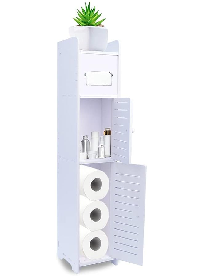 vesus Waterproof Bathroom Storage Cabinet with Doors And Shelves, Small Bathroom Floor Cabinet White, Bathroom Storage Corner Floor Cabinet with Daily Use Tier - Image 1