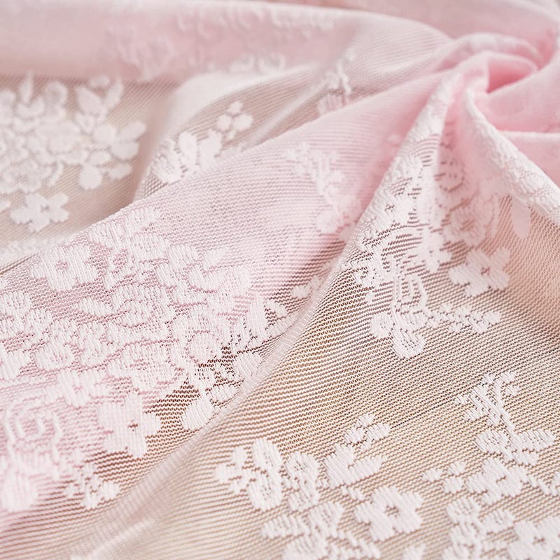 YJ YANJUN Vintage Lace Curtains 63 Inches Length- Cute Sheer Pink Curtains for Girls Bedroom Light Pink Floral Short Window Drapes Princess Girls Room Coquette Decor 2 Panels 52 x63 Inch - Image 4