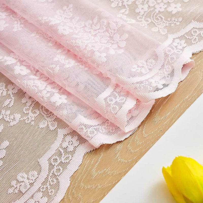 YJ YANJUN Vintage Lace Curtains 63 Inches Length- Cute Sheer Pink Curtains for Girls Bedroom Light Pink Floral Short Window Drapes Princess Girls Room Coquette Decor 2 Panels 52 x63 Inch - Image 5