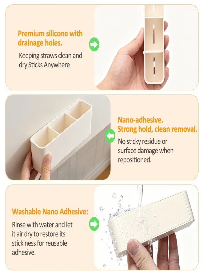 MoodLife Straw Holder for Cabinet Door, 2 Pack Silicone Straw Organizer with Washable Adhesive, Peel and Stick No Drill Storage for Reusable and Tumbler Straws(White) - Image 4