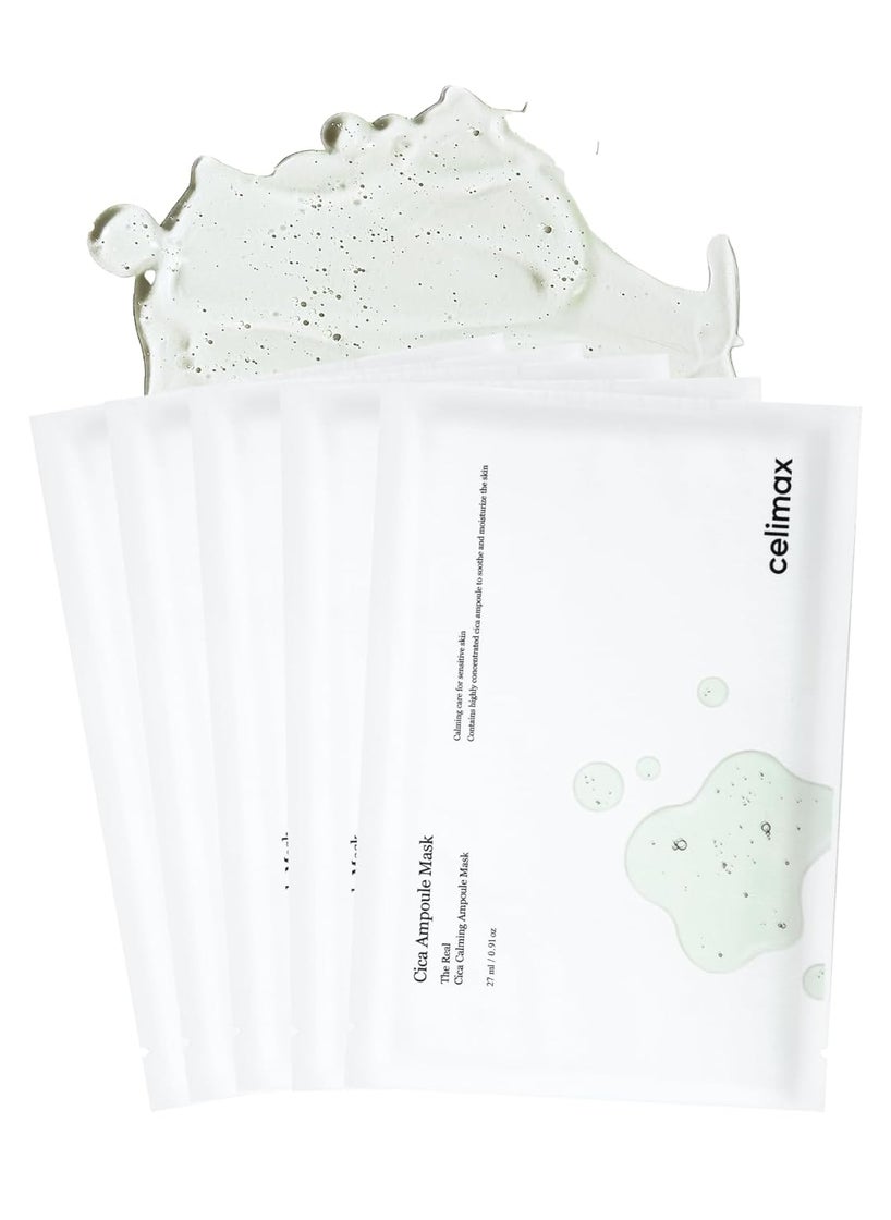 celimax celimax The Real Cica Calming Ampoule Mask  with Centella Asiatica  Madecassoside Korean Face Sheet Mask for Skincare Hydrating Wrinkle  Fine Lines 27ml 5EA 