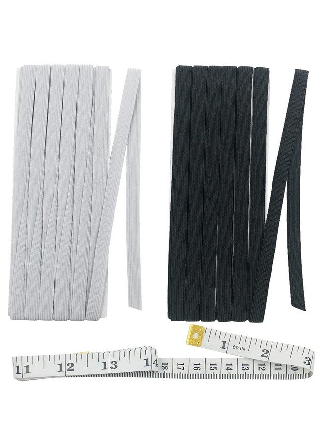 سورس تون شريط مرن مضفر من SourceTon بطول 22 ياردة، مقاس 1/2 بوصة، مرن ومرن، مع شريط قياس ناعم لخياطة الملابس، (11 ياردة أبيض، 11 ياردة أسود) - Image 1