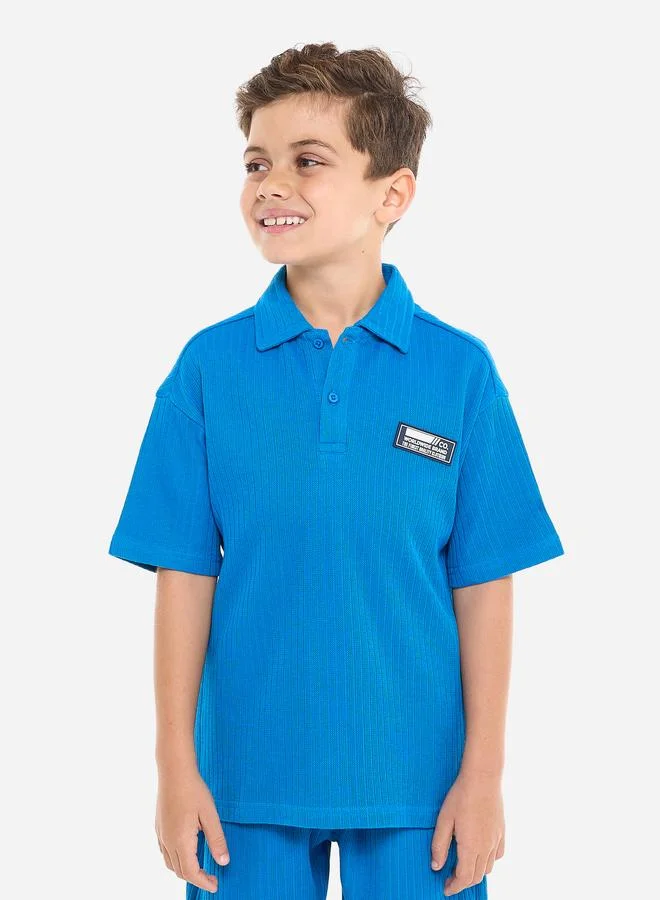victor and jane Victor And Jane Boys Blue Textured Polo T-Shirt and Shorts Set