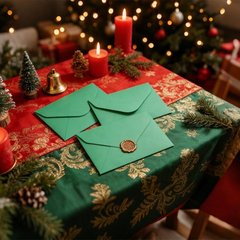 50 Pcs Stationery Set, Envelopes And Writing Paper, Christmas Green, Cards And Invitations, 6.3 X 4.4 In - Image 2