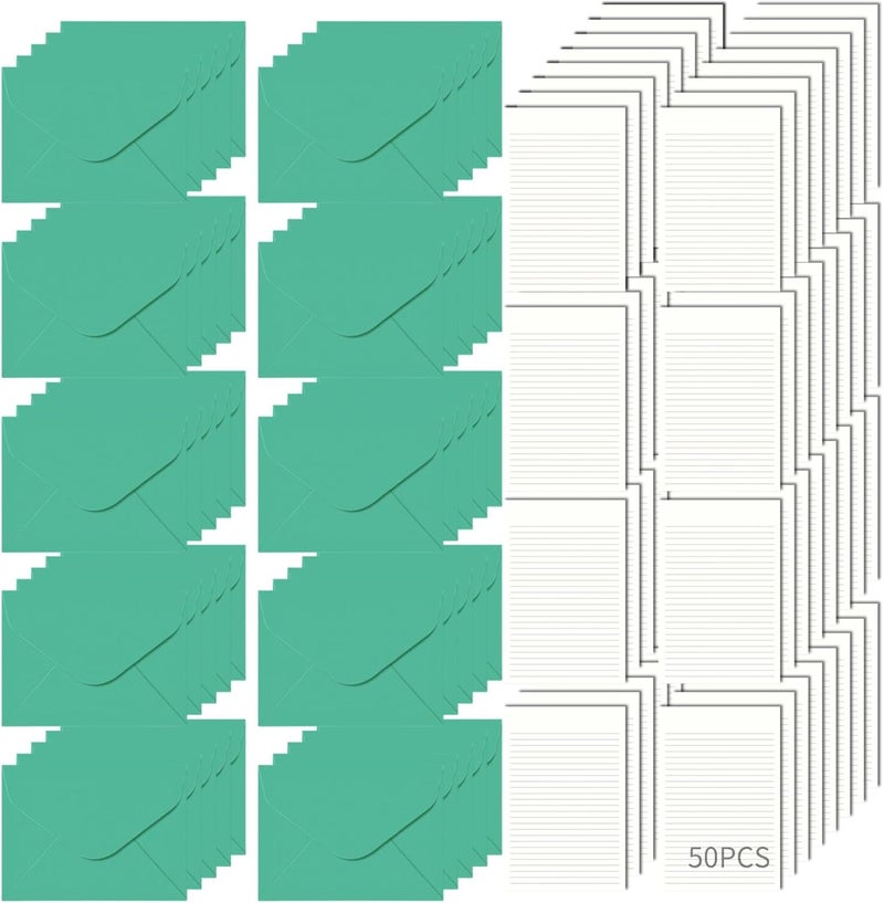 50 Pcs Stationery Set, Envelopes And Writing Paper, Christmas Green, Cards And Invitations, 6.3 X 4.4 In - Image 1
