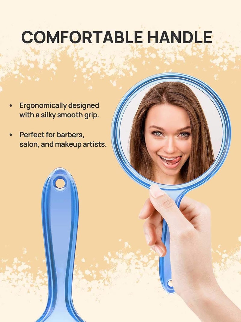 OMIRO Hand Mirror, Double-Sided Handheld Mirror 1X/3X Magnifying Mirror with Handle, Pack of 1 (Transparent Blue) - Image 5