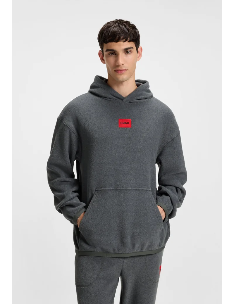 HUGO Terry-fleece hoodie with red logo label