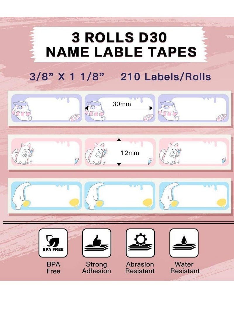 Y&D Compatible with Phomemo Adhesive Labels, for D30 Pattern Label Paper 3/8" X 1 1/8" (12mm 30mm) 210 Labels/Roll, Thermal Printing Paper, 3 Roll, Cartoon  - Image 4