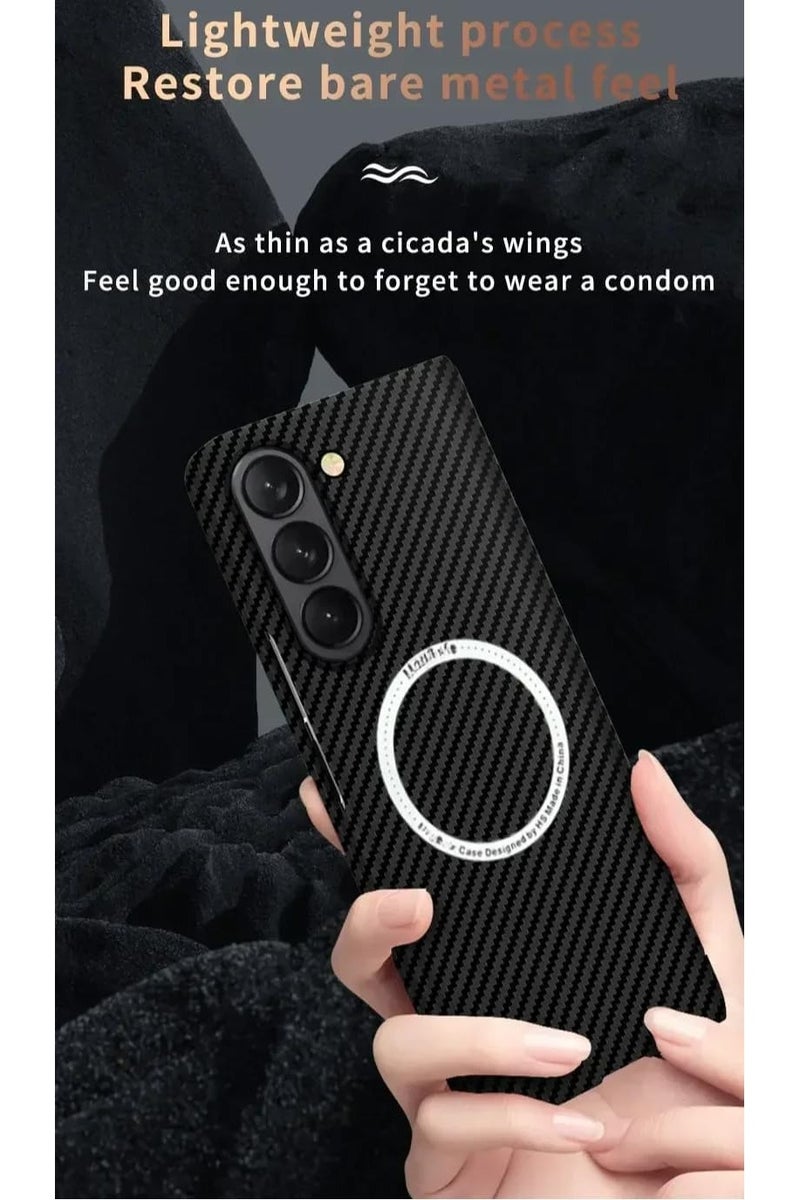 VKL Carbon Fiber Case Compatible with Samsung Galaxy Z Fold 7 5G - Thin Skin Friendly Matte Kevlar Magnetic Wireless Charging Shockproof Cover For Z Fold7 (Black) - Image 3