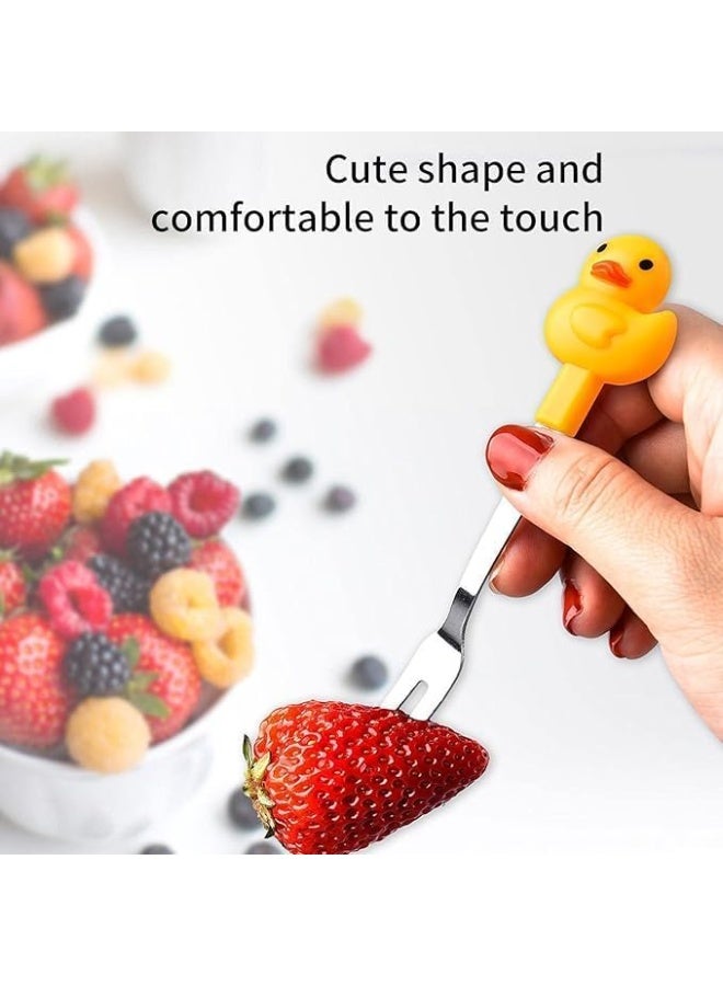 Cute Duck Fruit Forks Set, 6 Stainless Steel Dessert Forks with Holder, Yellow - Image 2