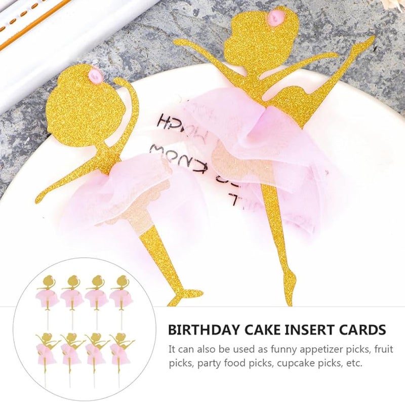 Pink Ballet Girl Cake Toppers 8 Pcs Paper Insert Cards For Birthday Party Cupcakes - Image 4