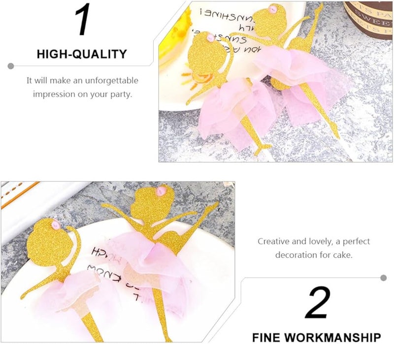 Pink Ballet Girl Cake Toppers 8 Pcs Paper Insert Cards For Birthday Party Cupcakes - Image 5
