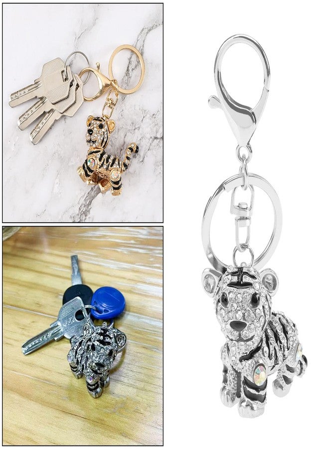 كريت آيديا فكرة إبداعية: ميداليتان مفاتيح ثلاثيتان الأبعاد على شكل نمر، مرصعتان بأحجار الراين اللامعة، حلقة مفاتيح على شكل حيوان صغير، زينة لحقيبة الظهر، إكسسوارات تزيينية، هدية مفاجئة للنساء والرجال - Image 4