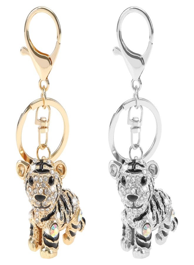 كريت آيديا فكرة إبداعية: ميداليتان مفاتيح ثلاثيتان الأبعاد على شكل نمر، مرصعتان بأحجار الراين اللامعة، حلقة مفاتيح على شكل حيوان صغير، زينة لحقيبة الظهر، إكسسوارات تزيينية، هدية مفاجئة للنساء والرجال - Image 1