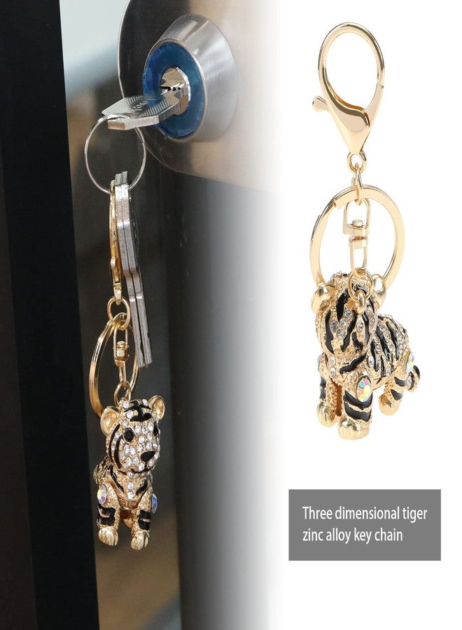 كريت آيديا فكرة إبداعية: ميداليتان مفاتيح ثلاثيتان الأبعاد على شكل نمر، مرصعتان بأحجار الراين اللامعة، حلقة مفاتيح على شكل حيوان صغير، زينة لحقيبة الظهر، إكسسوارات تزيينية، هدية مفاجئة للنساء والرجال - Image 2
