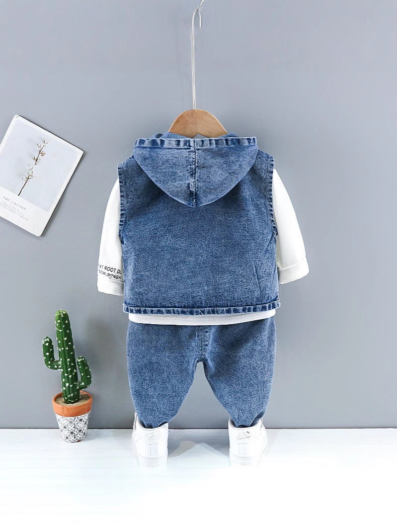 Children'S Wear Boys' Spring Wear Suit Boys' Baby Boys' Western Style Denim Vest Children'S Korean Casual Three-Piece Fashionable Set - Image 5