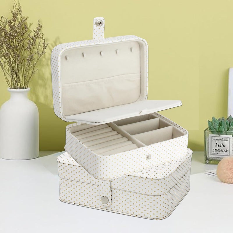 atorakushon PU Leather 3 Grids Makeup Storage Box Travelling Vanity Jhumka Earrings Cosmetic Necklace Jewellery Pouch Wardrobe Organizer for Woman Cream - Image 1