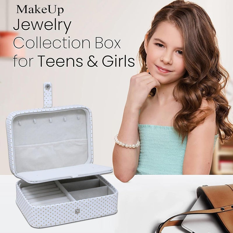 atorakushon PU Leather 3 Grids Makeup Storage Box Travelling Vanity Jhumka Earrings Cosmetic Necklace Jewellery Pouch Wardrobe Organizer for Woman Cream - Image 4