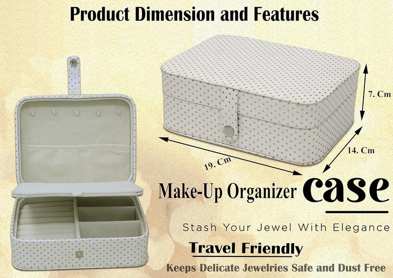atorakushon PU Leather 3 Grids Makeup Storage Box Travelling Vanity Jhumka Earrings Cosmetic Necklace Jewellery Pouch Wardrobe Organizer for Woman Cream - Image 2