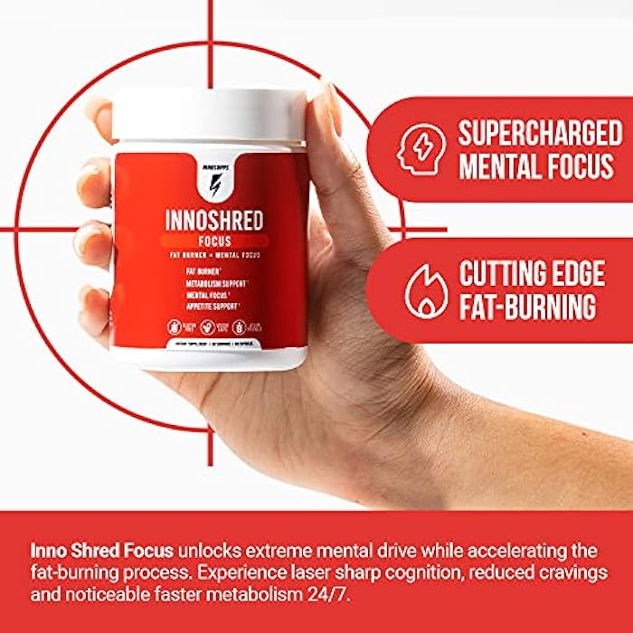 INNOSUPPS Inno Shred Focus Day Time Fat Burner, 100mg Capsimax, Grains of Paradise, Organic Caffeine, Green Tea Extract, Appetite Suppressant, Weight Loss Support, 60 Veggie Capsules (60 Capsules, with Focus) - Image 3