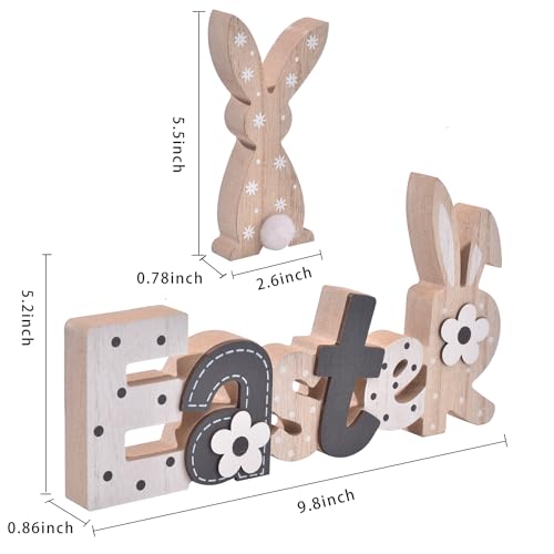 IDATOO Easter Decoration Sign Blocks, 2-PCs Wooden Easter Bunny Tabletop Decor, Rustic Spring Easter Wooden Table Signs, Festive Farmhouse Decorative Wood Block Set for Home Office Indoor (Bunny - Image 3