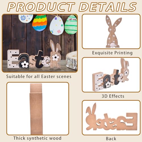 IDATOO Easter Decoration Sign Blocks, 2-PCs Wooden Easter Bunny Tabletop Decor, Rustic Spring Easter Wooden Table Signs, Festive Farmhouse Decorative Wood Block Set for Home Office Indoor (Bunny - Image 4
