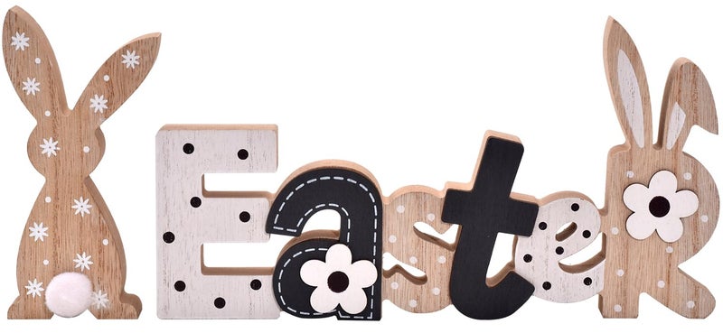 IDATOO Easter Decoration Sign Blocks, 2-PCs Wooden Easter Bunny Tabletop Decor, Rustic Spring Easter Wooden Table Signs, Festive Farmhouse Decorative Wood Block Set for Home Office Indoor (Bunny - Image 1