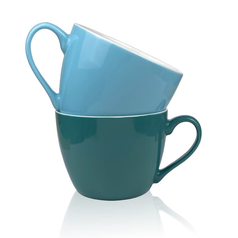 MECOWON 30 OZ Porcelain Coffee Mugs, Set of 2 Large Mugs for Soup, Cereal and Salad (blue) - Image 1