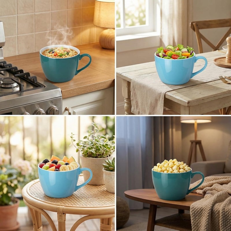 MECOWON 30 OZ Porcelain Coffee Mugs, Set of 2 Large Mugs for Soup, Cereal and Salad (blue) - Image 5