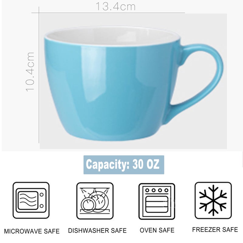 MECOWON 30 OZ Porcelain Coffee Mugs, Set of 2 Large Mugs for Soup, Cereal and Salad (blue) - Image 2
