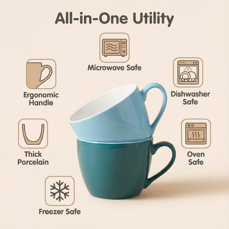 MECOWON 30 OZ Porcelain Coffee Mugs, Set of 2 Large Mugs for Soup, Cereal and Salad (blue) - Image 3