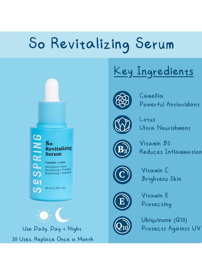 SeSpring So Revitalizing Multivitamin Face Serum Korean Skincare For Skin Brightening And Hydrating With Camella Lotus Vitamins B3 C E And Q10 No Paraben Cruelty Free 40 Ml/1.35 Oz  - Image 3