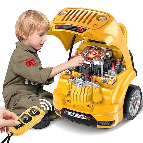 spring flower SpringFlower Toys Gifts for 3 4 5 6 7 8 Years Old Boys, Large Truck Engine, Mechanic Repair Set for Kids, Big Truck Builder Kit, Take Apart Motor Vehicle Play Car Service Station, for Kids - Image 1