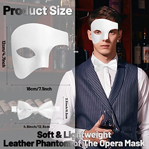 IncreDecor Masquerade Mask for Men Phantom of The Opera Half Face Mask with Bowtie, Halloween Masquerade Mardi Gras Party (White Knight) - Image 2