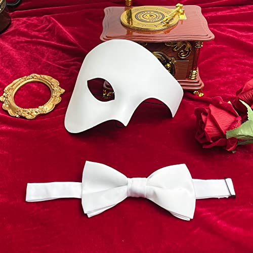 IncreDecor Masquerade Mask for Men Phantom of The Opera Half Face Mask with Bowtie, Halloween Masquerade Mardi Gras Party (White Knight) - Image 5
