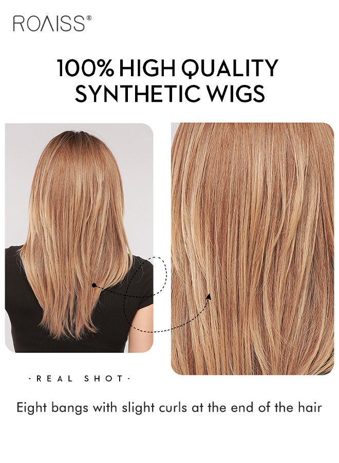 roaiss شعر مستعار بني مصفر بطول 55.88 سم مع غرة للنساء، شعر مستعار صناعي ناعم طبيعي مقاوم للحرارة بطبقات لحفلات الزفاف والحفلات التنكرية والارتداء اليومي - Image 3